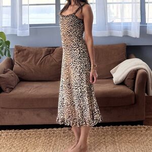 Faithfull the Brand Leopard Print Midi, Ruffled Hem & Straps, Size 4